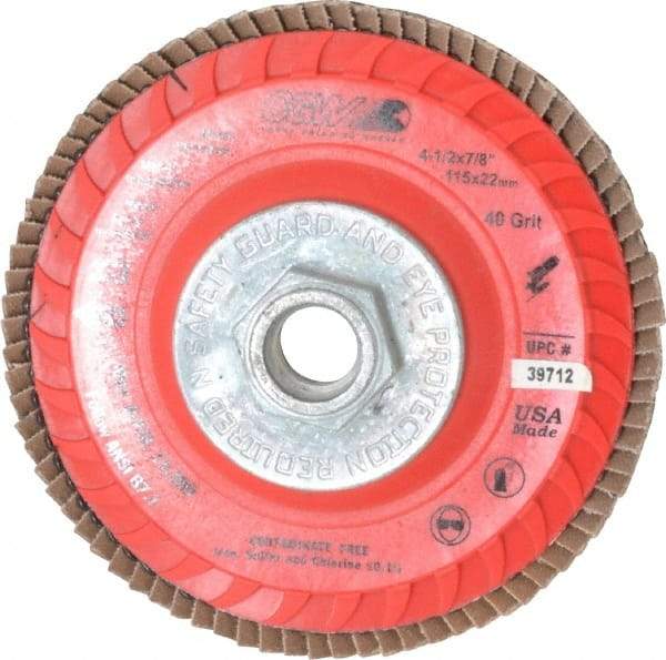 Camel Grinding Wheels - 40 Grit, 4-1/2" Disc Diam, 5/8-11 Center Hole, Type 27 Zirconia Alumina Flap Disc - 13,300 Max RPM, Poly Cotton Backing, Arbor Attaching System, Coated - Eagle Tool & Supply