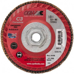 Camel Grinding Wheels - 80 Grit, 5" Disc Diam, 5/8-11 Center Hole, Type 27 Ceramic Flap Disc - 12,200 Max RPM, Polyester Backing, Arbor Attaching System, Coated - Eagle Tool & Supply