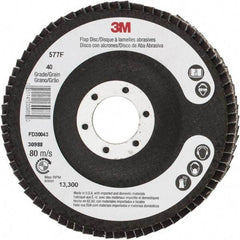3M - 40 Grit, 4-1/2" Disc Diam, 7/8" Center Hole, Type 29 Zirconia Alumina Flap Disc - 13,300 Max RPM, Cloth Backing, Arbor Attaching System, Coated - Eagle Tool & Supply