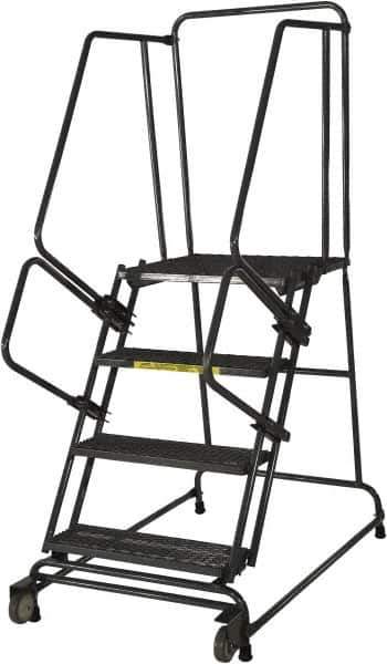 Ballymore - 40" 4 Step Ladder - Rolling Safety Ladder, 450 Lb Capacity, 40" Platform Height, 30" Base Width x 46" Base Depth, Perforated Tread - Eagle Tool & Supply