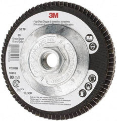 3M - 60 Grit, 4-1/2" Disc Diam, 5/8-11 Center Hole, Type 27 Zirconia Alumina Flap Disc - 13,300 Max RPM, Cloth Backing, Arbor Attaching System, Coated - Eagle Tool & Supply