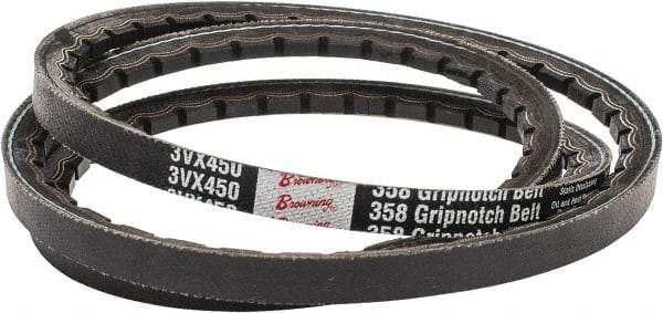 Browning - Section 3VX, 3/8" Wide, 45" Outside Length, Gripnotch V-Belt - Rubber Compound, 358 Gripnotch, No. 3VX450 - Eagle Tool & Supply