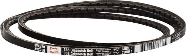 Browning - Section 3VX, 3/8" Wide, 75" Outside Length, Gripnotch V-Belt - Rubber Compound, 358 Gripnotch, No. 3VX750 - Eagle Tool & Supply