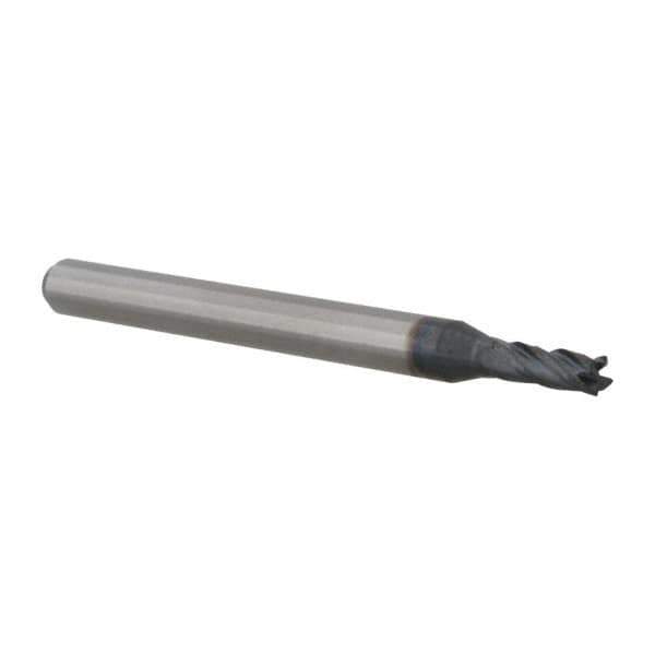Accupro - 0.085", 0.127" LOC, 1/8" Shank Diam, 1-1/2" OAL, 4 Flute, Solid Carbide Square End Mill - Single End, AlTiN Finish, Spiral Flute, 30° Helix, Centercutting, Right Hand Cut, Right Hand Flute, Series Miniature - Eagle Tool & Supply
