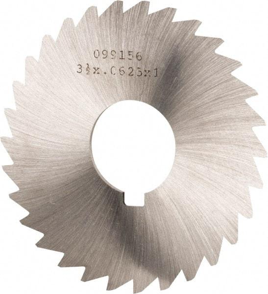 Made in USA - 3-1/2" Diam x 1/16" Blade Thickness x 1" Arbor Hole Diam, 34 Tooth Slitting and Slotting Saw - Arbor Connection, Right Hand, Uncoated, High Speed Steel, Concave Ground, Contains Keyway - Eagle Tool & Supply