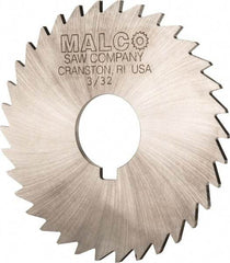 Made in USA - 3-1/2" Diam x 3/32" Blade Thickness x 1" Arbor Hole Diam, 34 Tooth Slitting and Slotting Saw - Arbor Connection, Right Hand, Uncoated, High Speed Steel, Concave Ground, Contains Keyway - Eagle Tool & Supply