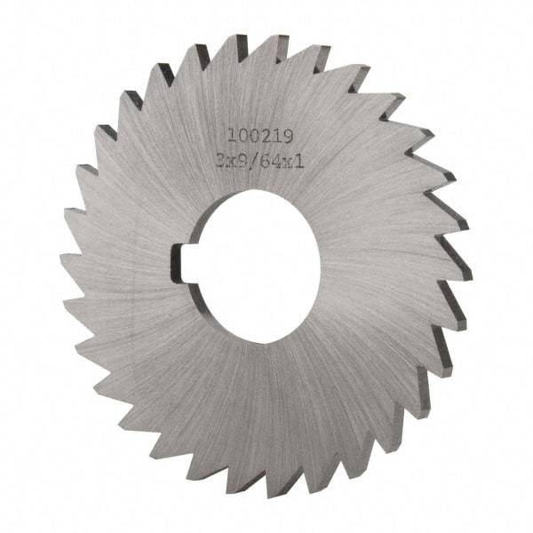 Made in USA - 3" Diam x 9/64" Blade Thickness x 1" Arbor Hole Diam, 30 Tooth Slitting and Slotting Saw - Arbor Connection, Right Hand, Uncoated, High Speed Steel, Concave Ground, Contains Keyway - Eagle Tool & Supply