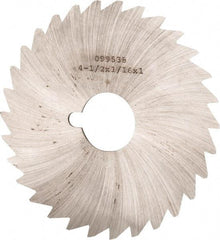 Made in USA - 4-1/2" Diam x 1/16" Blade Thickness x 1" Arbor Hole Diam, 40 Tooth Slitting and Slotting Saw - Arbor Connection, Right Hand, Uncoated, High Speed Steel, Concave Ground, Contains Keyway - Eagle Tool & Supply