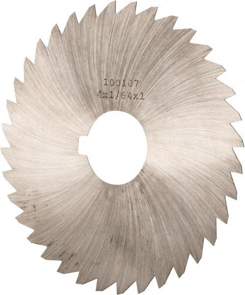 Made in USA - 4" Diam x 1/64" Blade Thickness x 1" Arbor Hole Diam, 36 Tooth Slitting and Slotting Saw - Arbor Connection, Right Hand, Uncoated, High Speed Steel, Concave Ground, Contains Keyway - Eagle Tool & Supply