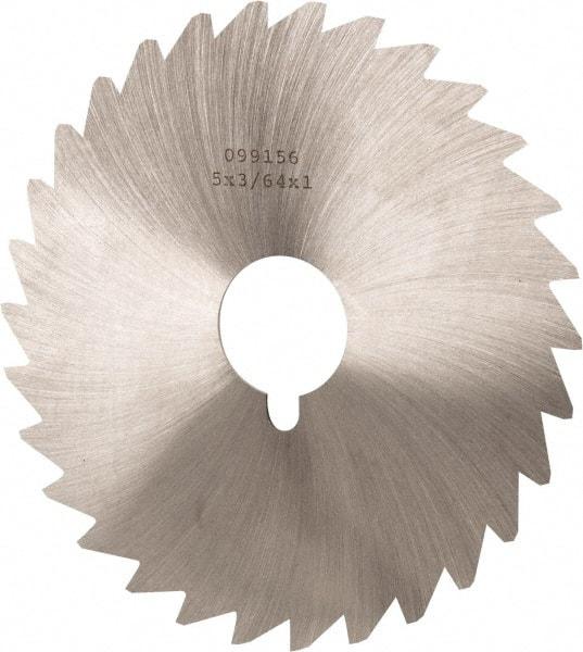 Made in USA - 5" Diam x 3/64" Blade Thickness x 1" Arbor Hole Diam, 40 Tooth Slitting and Slotting Saw - Arbor Connection, Right Hand, Uncoated, High Speed Steel, Concave Ground, Contains Keyway - Eagle Tool & Supply