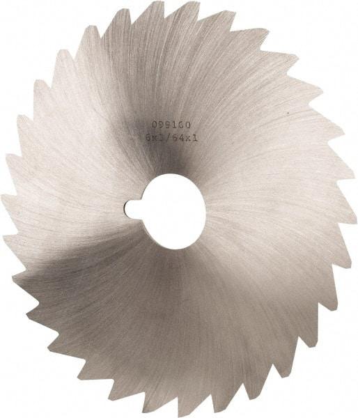 Made in USA - 6" Diam x 3/64" Blade Thickness x 1" Arbor Hole Diam, 50 Tooth Slitting and Slotting Saw - Arbor Connection, Right Hand, Uncoated, High Speed Steel, Concave Ground, Contains Keyway - Eagle Tool & Supply