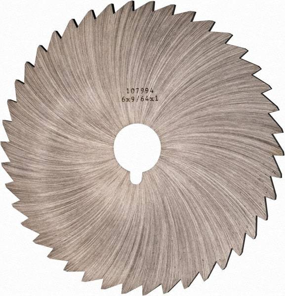 Made in USA - 6" Diam x 9/64" Blade Thickness x 1" Arbor Hole Diam, 44 Tooth Slitting and Slotting Saw - Arbor Connection, Right Hand, Uncoated, High Speed Steel, Concave Ground, Contains Keyway - Eagle Tool & Supply