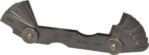 SPI - 16 Piece, 1/32 to 17/64 Inch Radius, Stainless Steel Radius Gage Set - Style A, 1/64 Inch Graduation - Eagle Tool & Supply
