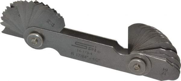 SPI - 32 Piece, 17/64 to 1/2 Inch Radius, Stainless Steel Radius Gage Set - Style B, 1/64 Inch Graduation - Eagle Tool & Supply