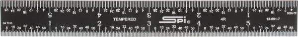 SPI - 6" Long, 1/64, 1/32, 1/16, 1/8" Graduation, Rigid Steel Rule - 4R Graduation Style, 3/4" Wide, Black, Black Chrome Finish - Eagle Tool & Supply