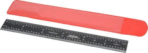 SPI - 6" Long, 1/100, 1/64, 1/32, 1/10" Graduation, Rigid Steel Rule - 5R Graduation Style, 3/4" Wide, Black, Black Chrome Finish - Eagle Tool & Supply
