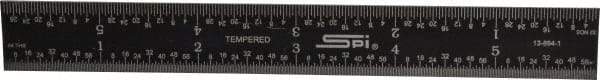 SPI - 6" Long, 1/64, 1/32" and 0.5, 1mm Graduation, Rigid Steel Rule - English/Metric Graduation Style, 3/4" Wide, Black, Black Chrome Finish - Eagle Tool & Supply