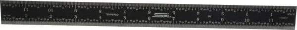 SPI - 12" Long, 1/64, 1/50, 1/32, 1/10" Graduation, Rigid Steel Rule - 3R Graduation Style, 1" Wide, Black, Black Chrome Finish - Eagle Tool & Supply