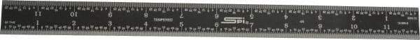 SPI - 12" Long, 1/64, 1/32, 1/16, 1/8" Graduation, Rigid Steel Rule - 4R Graduation Style, 1" Wide, Black, Black Chrome Finish - Eagle Tool & Supply