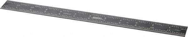 SPI - 12" Long, 1/100, 1/64, 1/32, 1/10" Graduation, Rigid Steel Rule - 5R Graduation Style, 1" Wide, Black, Black Chrome Finish - Eagle Tool & Supply