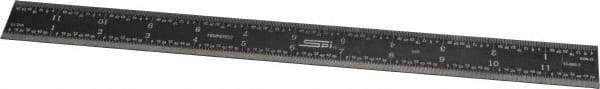 SPI - 12" Long, 1/100, 1/64, 1/50, 1/32" Graduation, Rigid Steel Rule - 16R Graduation Style, 1" Wide, Black, Black Chrome Finish - Eagle Tool & Supply