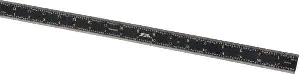 SPI - 18" Long, 1/64, 1/32, 1/16, 1/8" Graduation, Rigid Steel Rule - 4R Graduation Style, 1-1/8" Wide, Black, Black Chrome Finish - Eagle Tool & Supply
