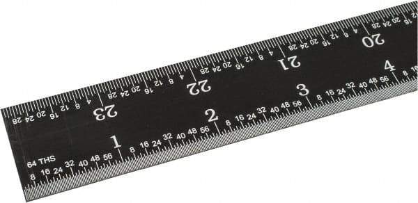 SPI - 24" Long, 1/64, 1/50, 1/32, 1/10" Graduation, Rigid Steel Rule - 3R Graduation Style, 1-1/8" Wide, Black, Black Chrome Finish - Eagle Tool & Supply