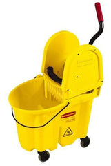 Rubbermaid - 35 Qt Plastic Bucket & Wringer - 20.1" Long x 36-1/2" High x 15.7" Wide, Yellow - Eagle Tool & Supply