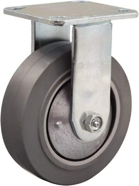 Hamilton - 6" Diam x 2" Wide x 7-1/2" OAH Top Plate Mount Rigid Caster - Rubber Mold on Aluminum, 410 Lb Capacity, Straight Roller Bearing, 4 x 4-1/2" Plate - Eagle Tool & Supply