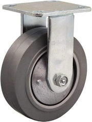 Hamilton - 6" Diam x 2" Wide x 7-1/2" OAH Top Plate Mount Rigid Caster - Rubber Mold on Aluminum, 410 Lb Capacity, Straight Roller Bearing, 4 x 4-1/2" Plate - Eagle Tool & Supply