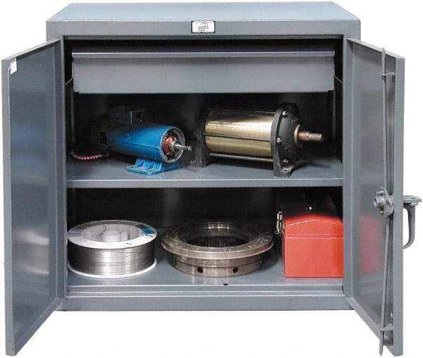 Strong Hold - 1 Shelf 1 Bin Locking Storage Cabinet - Steel, 24" Wide x 20" Deep x 36" High, Dark Gray - Eagle Tool & Supply