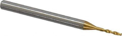 OSG - #57 140° Spiral Flute Vanadium High Speed Steel Screw Machine Drill Bit - TiN Finish, Right Hand Cut, 7mm Flute Length, 39mm OAL, Faceted Point, Straight Shank - Eagle Tool & Supply