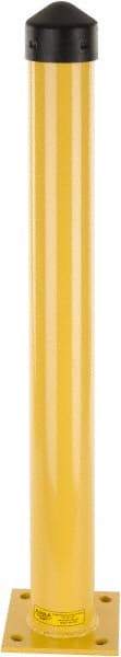 Eagle - 4-1/2" Diam x 42" High, Yellow Steel Bollard - 8" Wide x 8" Long Mounting Plate, 50 Lb - Eagle Tool & Supply