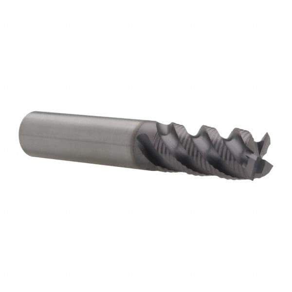 Value Collection - 1/2" Diam, Fine Pitch, 1" LOC, 4 Flute Solid Carbide Roughing Square End Mill - Uncoated, 3" OAL, 1/2" Shank Diam, Single End, 45° Helix - Eagle Tool & Supply