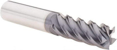 Value Collection - 1/2" Diam, 1-1/4" LOC, 5 Flute Solid Carbide Roughing Square End Mill - TiAlN Finish, 3" OAL, 1/2" Shank Diam, Single End, 45° Helix - Eagle Tool & Supply