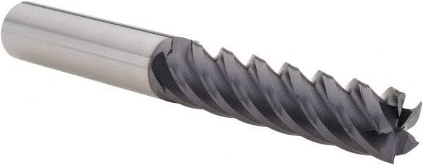 Value Collection - 1/2", 2" LOC, 1/2" Shank Diam, 4" OAL, 5 Flute, Solid Carbide Square End Mill - Single End, TiAlN Finish, Spiral Flute, 45° Helix, Right Hand Cut, Right Hand Flute - Eagle Tool & Supply