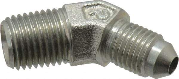 Parker - 1/4" Tube OD, 37° Steel Flared Tube Male 45° Elbow - 1/4 NPTF, Flare x MNPTF Ends - Eagle Tool & Supply