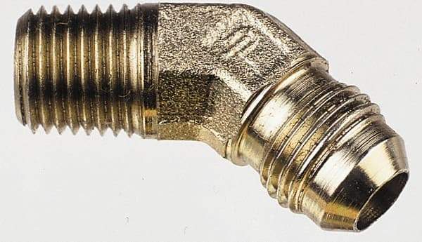 Parker - 1/8" Tube OD, 37° Steel Flared Tube Male 45° Elbow - 1/8 NPTF, Flare x MNPTF Ends - Eagle Tool & Supply
