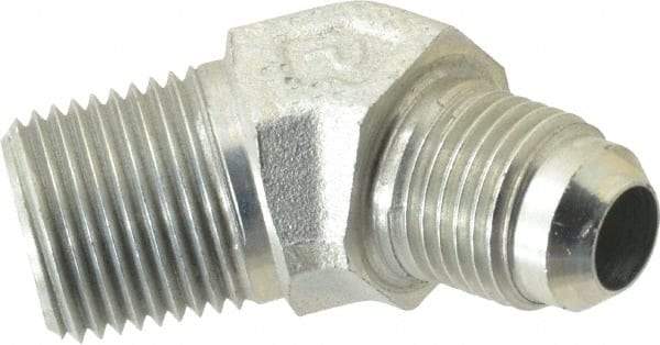 Parker - 3/8" Tube OD, 37° Steel Flared Tube Male 45° Elbow - 3/8 NPTF, Flare x MNPTF Ends - Eagle Tool & Supply