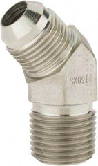 Parker - 1/2" Tube OD, 37° Steel Flared Tube Male 45° Elbow - 1/2 NPTF, Flare x MNPTF Ends - Eagle Tool & Supply