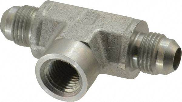 Parker - 3/8" Tube OD, 37° Steel Flared Tube Female Branch Tee - 1/4 NPTF, Flare x FNPTF Ends - Eagle Tool & Supply