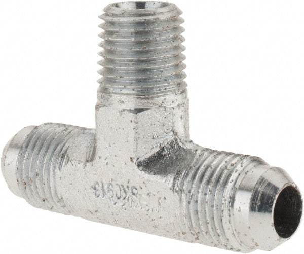 Parker - 3/8" Tube OD, 37° Steel Flared Tube Male Branch Tee - 1/4 NPTF, Flare x MNPTF Ends - Eagle Tool & Supply