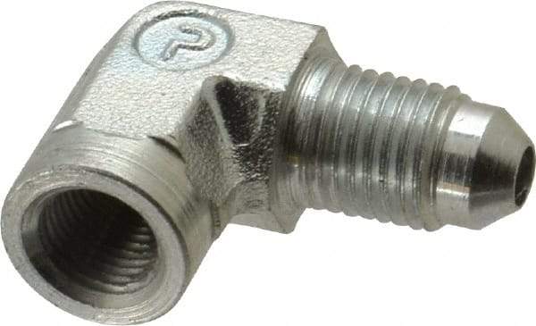 Parker - 1/4" Tube OD, 37° Steel Flared Tube Female Elbow - 1/8 NPTF, Flare x FNPTF Ends - Eagle Tool & Supply