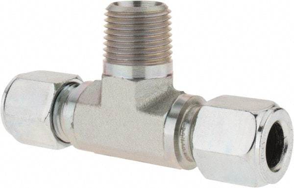 Parker - Metal Flareless Bite Tube Male Branch Tee - 1/2 NPTF - Eagle Tool & Supply