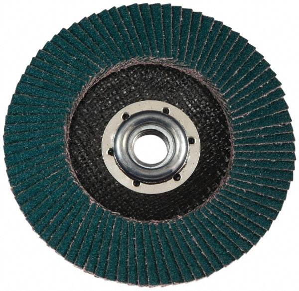 3M - 120 Grit, 7" Disc Diam, 5/8-11 Center Hole, Type 27 Zirconia Alumina Flap Disc - Cloth Backing, Arbor Attaching System, Coated - Eagle Tool & Supply