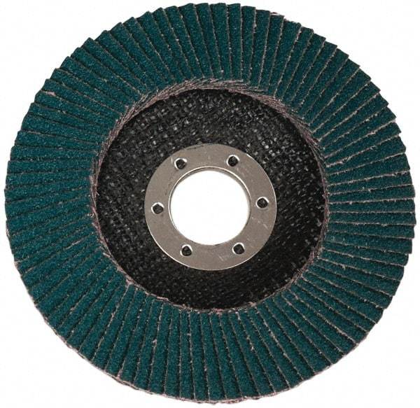 3M - 36 Grit, 4-1/2" Disc Diam, 7/8" Center Hole, Type 27 Zirconia Alumina Flap Disc - Cloth Backing, Arbor Attaching System, Coated - Eagle Tool & Supply