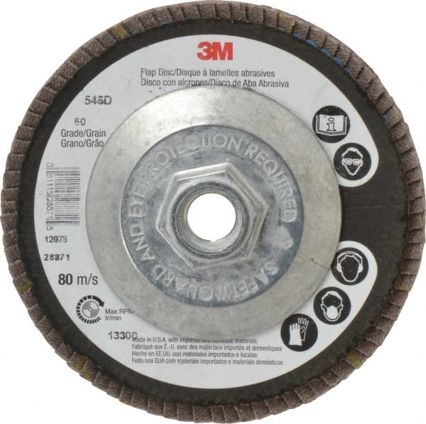 3M - 4-1/2" 60 Grit 5/8-11 Center Hole Type 29 Zirconia Alumina Flap Disc - Eagle Tool & Supply