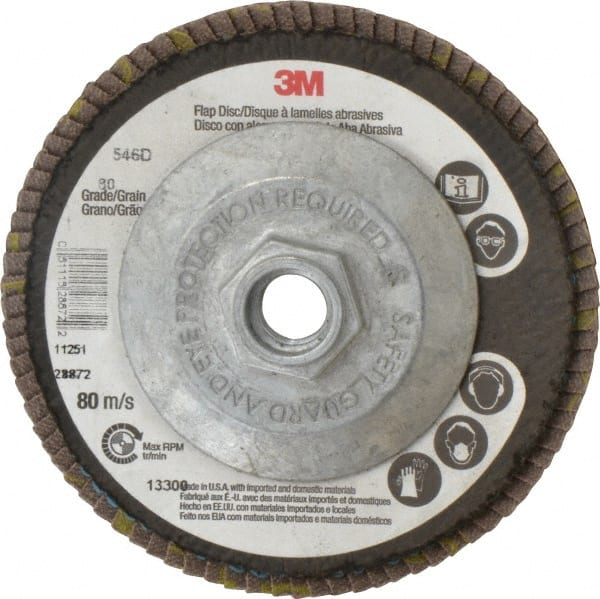 3M - 4-1/2" 80 Grit 5/8-11 Center Hole Type 29 Zirconia Alumina Flap Disc - Eagle Tool & Supply