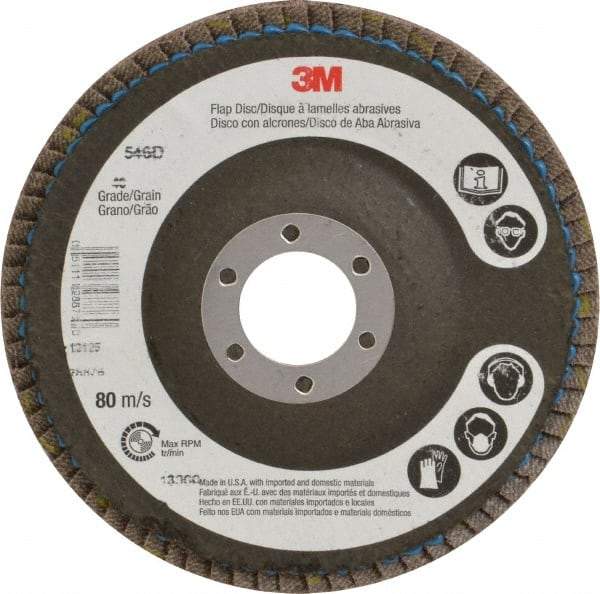 3M - 40 Grit, 4-1/2" Disc Diam, 7/8 Center Hole, Type 29 Zirconia Alumina Flap Disc - Cloth Backing, Arbor Attaching System, Coated - Eagle Tool & Supply