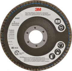 3M - 40 Grit, 4-1/2" Disc Diam, 7/8 Center Hole, Type 29 Zirconia Alumina Flap Disc - Cloth Backing, Arbor Attaching System, Coated - Eagle Tool & Supply